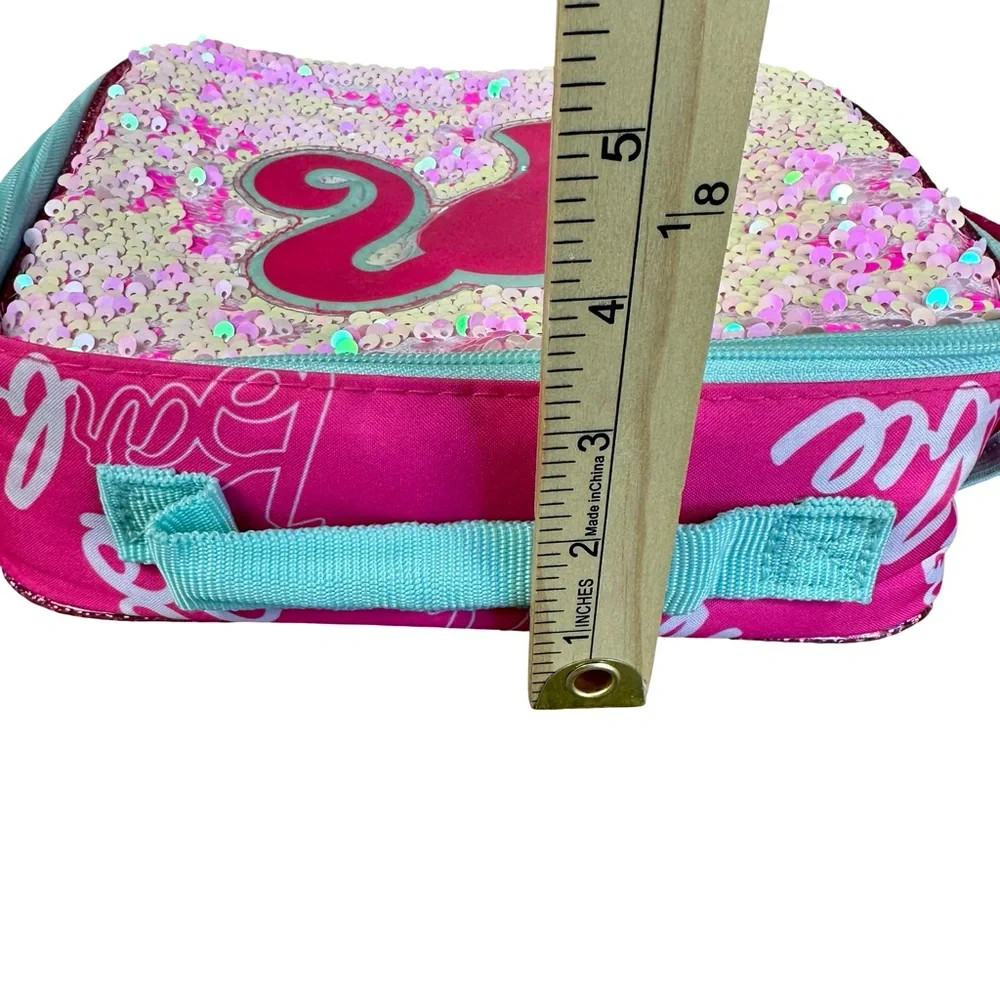 Mattel Barbie Pink Flip Sequin Soft School Lunchbox with Zipper